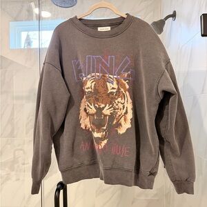 Anine Bing Charcoal Tiger Print Sweatshirt